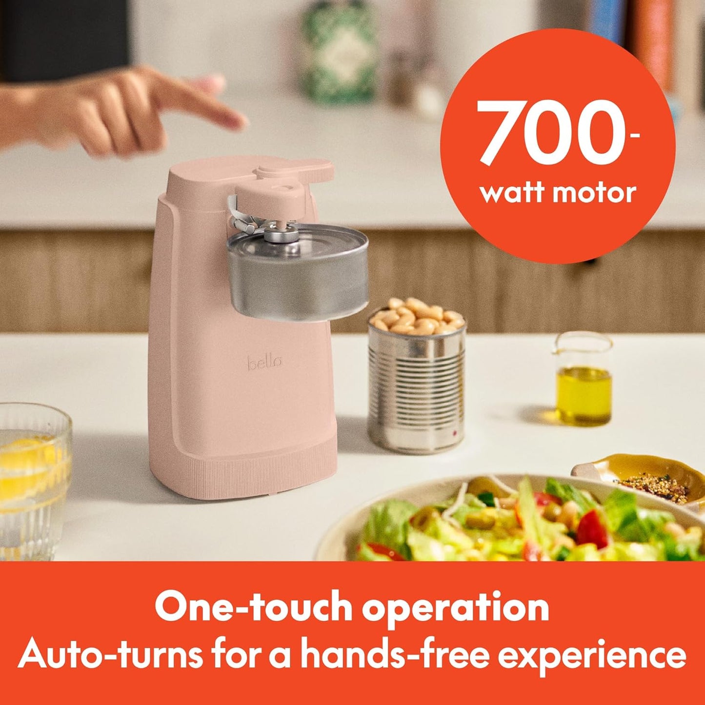 bella Electric Can Opener and Knife Sharpener, Multifunctional Jar and Bottle Opener with Removable Cutting Lever and Cord Storage, Stainless Steel Blade, Blossom