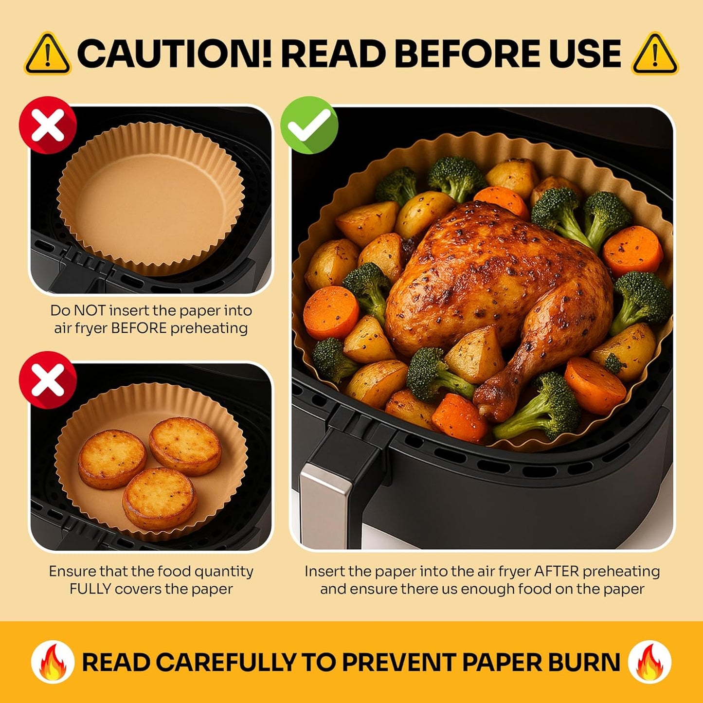 Mindful Design Air Fryer Paper Liners,125Pcs Parchment Paper, Air Fryer Disposable Liner for Microwave, Non-Stick Round Free of Bleach (8IN)