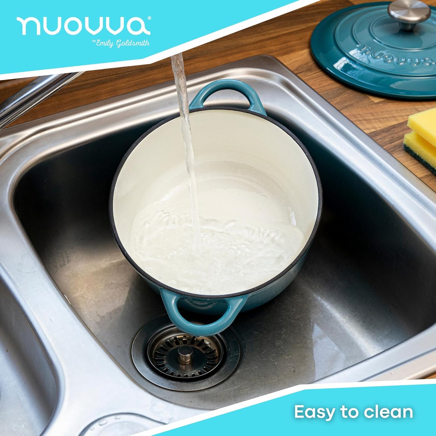 Cast Iron Pot with Lid – Non-Stick Ovenproof Enamelled Casserole Pot, Oven Safe up to 500° F – Sturdy Dutch Oven Cookware – Blue, 5-Quart, 24cm – by Nuovva