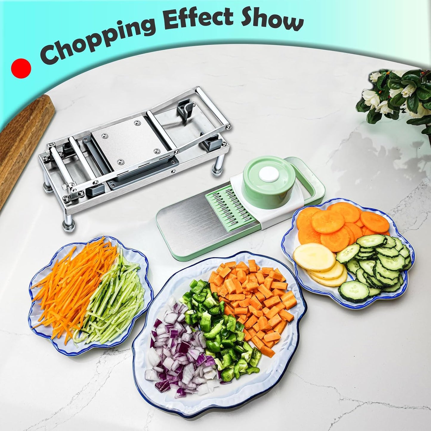 All-in-1 Vegetable Chopper with 8 Blades - Mandoline Slicer-Pro Food Chopper with Container - Veggie Salad Onion Chopper - Potato Dicer French Fry Cutter - Cheese Grater - Stainless Steel material