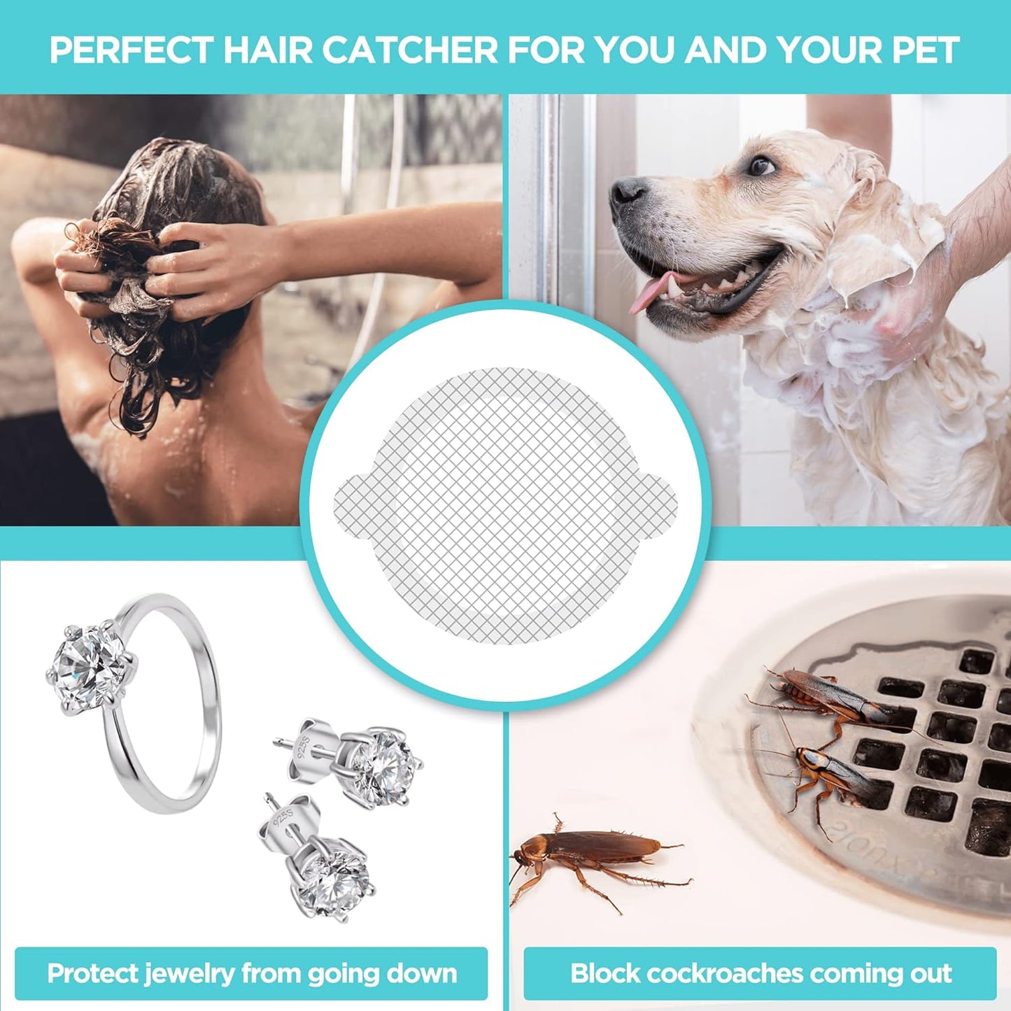 50 Pack, Disposable Shower Drain Hair Catcher Mesh Stickers…