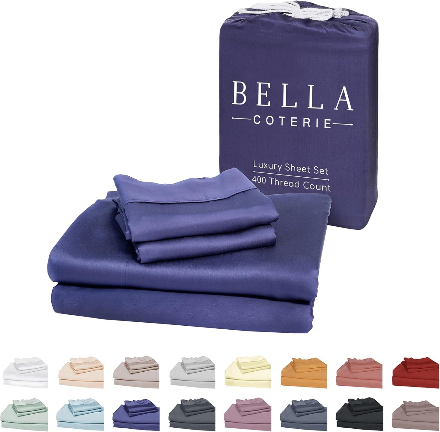 Bella Coterie Luxury Bamboo Viscose Split King Size Sheet Set | 100% Organically Grown | Ultra Soft | Cooling for Hot Sleepers | 18" Deep Pocket [Twilight Blue]