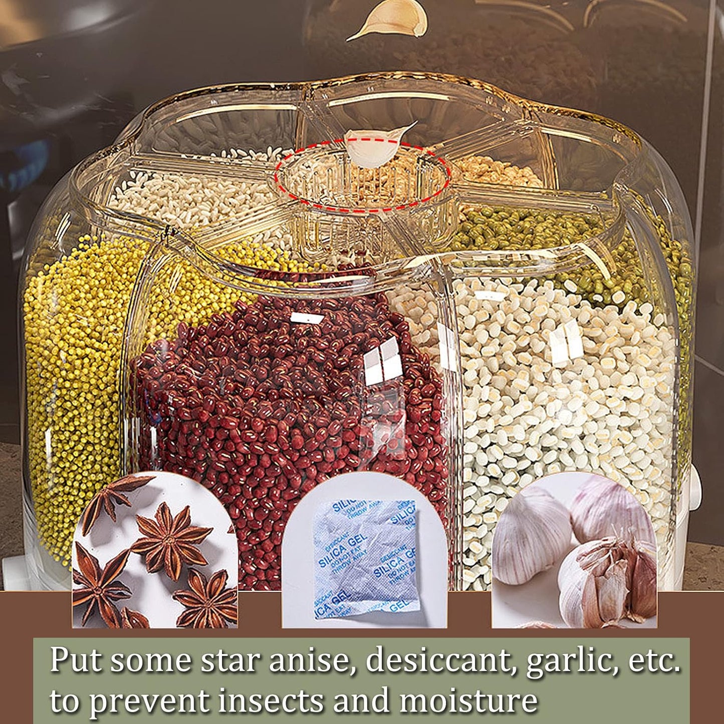 XIYAO 40lb Grain Storage Container, 360 Rotating Food Dispenser with Lid, Moisture Resistant Household, Airtight Storage for Black Rice, Yellow Rice and Small Beans