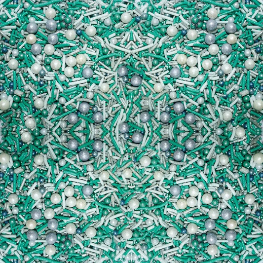 Confect Teal and Silver Edible Sprinkle Mix | Metallic Sugar Pearls and Jimmies | Cake Decorations, Cupcake Toppers | Baking Toppings for Birthday, Wedding, Party | Vegan, Gluten-Free, Nut-Free, Soy-Free, Dairy-Free, Palm Oil-Free- 4.2 Oz