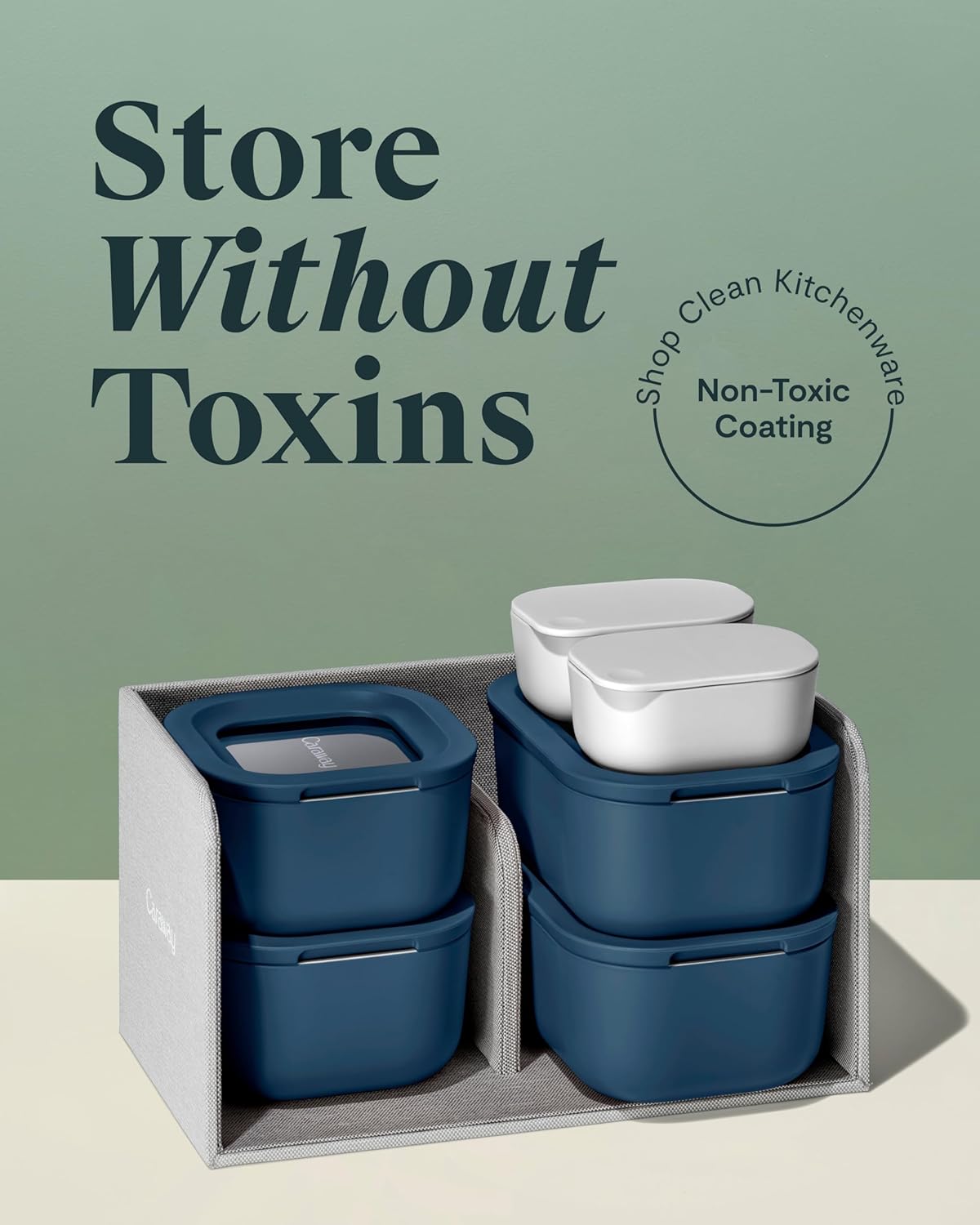 Caraway Mini Food Storage 11pc Set - Glass Storage Containers for Food - Non-Toxic Ceramic-Coated Glass - Air Release Technology - Compact & Stackable Design - Navy