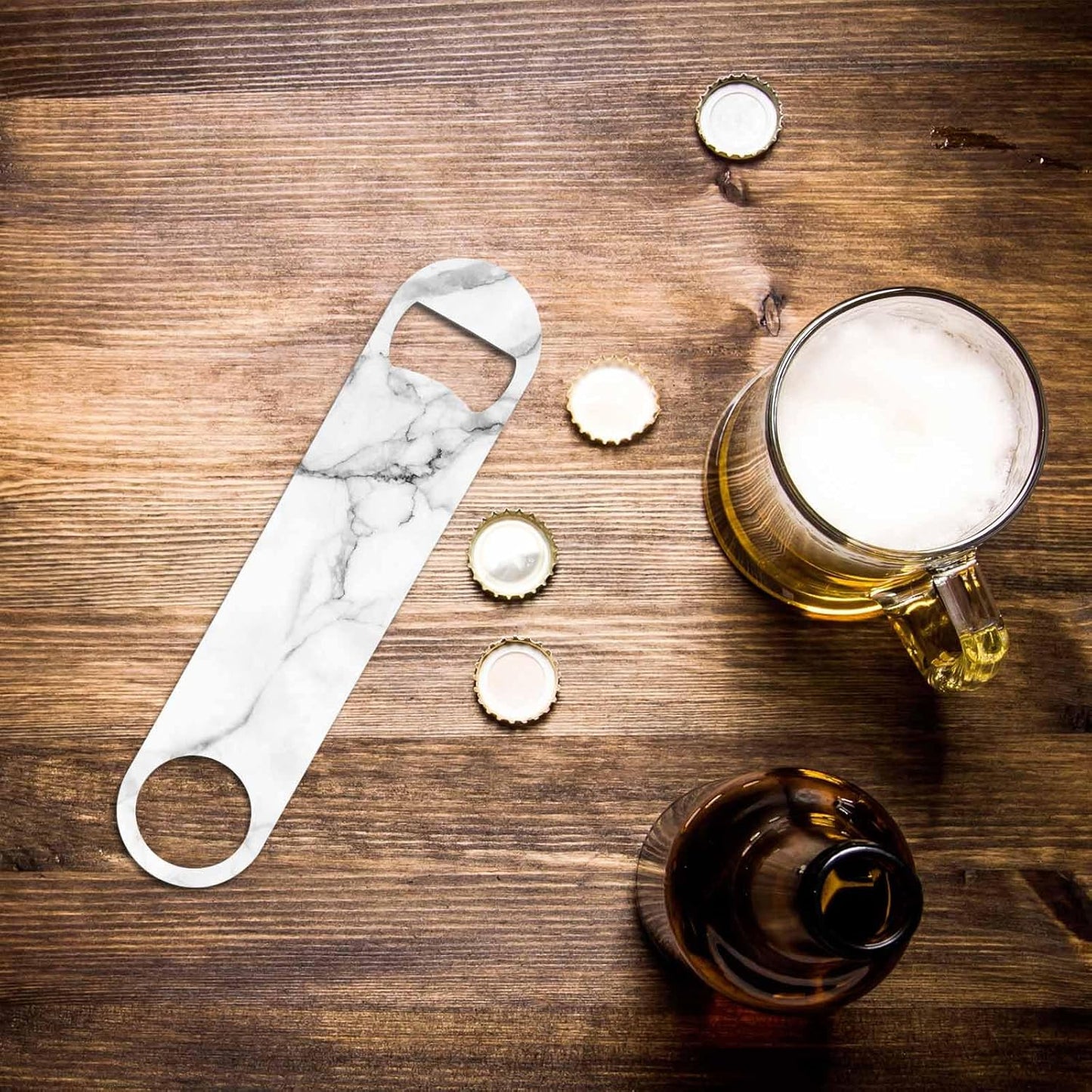 Marble Stainless Steel Bottle Opener Black White and Gray Marble Sanstone Modern Pattern Flat Beer Bottle Opener Keychain for Home Kitchen Bar Restaurant Party Birthday Gift