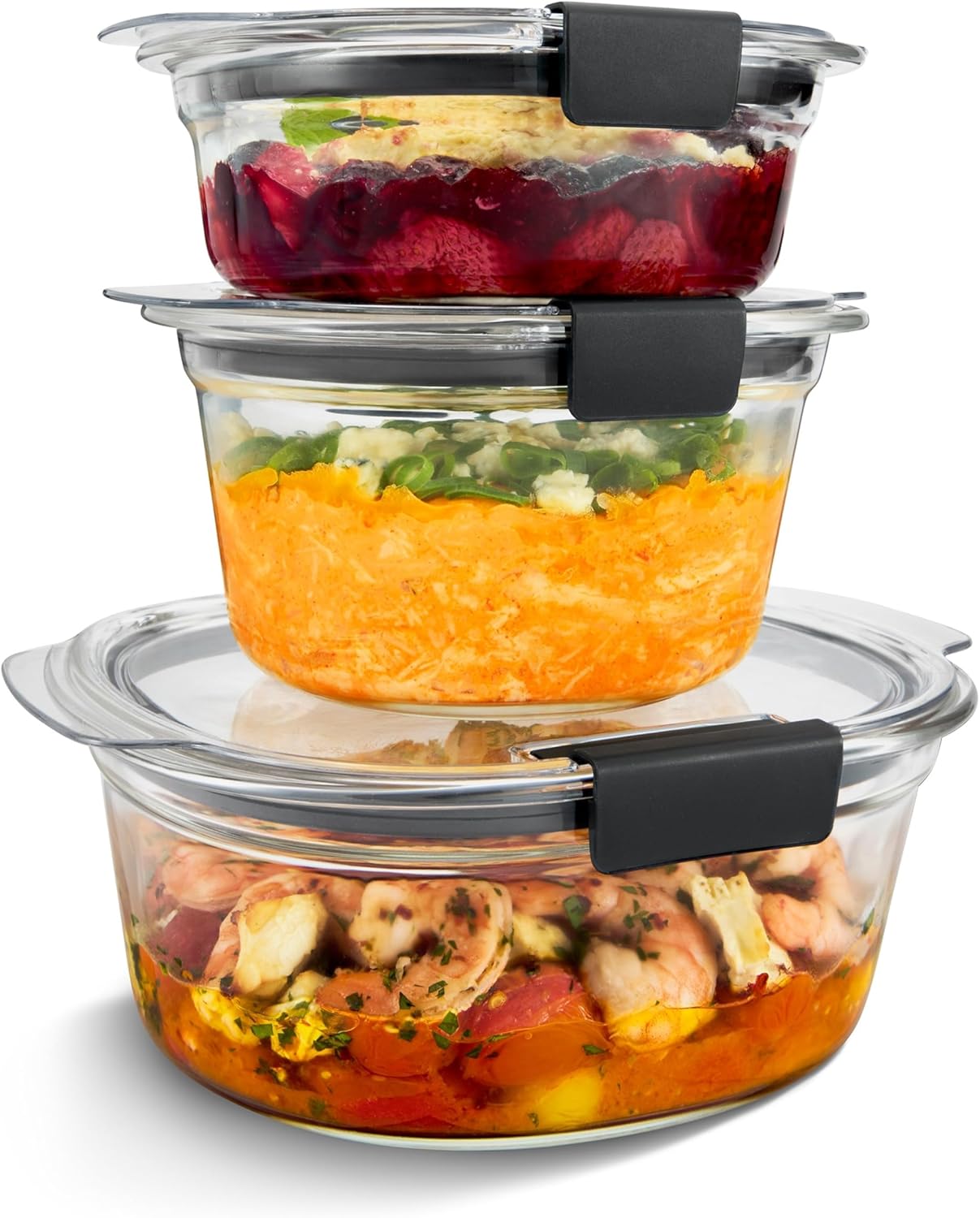 Rubbermaid Brilliance® Glass Round Leak-Proof 6-Piece Set Food Storage Containers, Food Containers with Lids, Meal Prep Containers