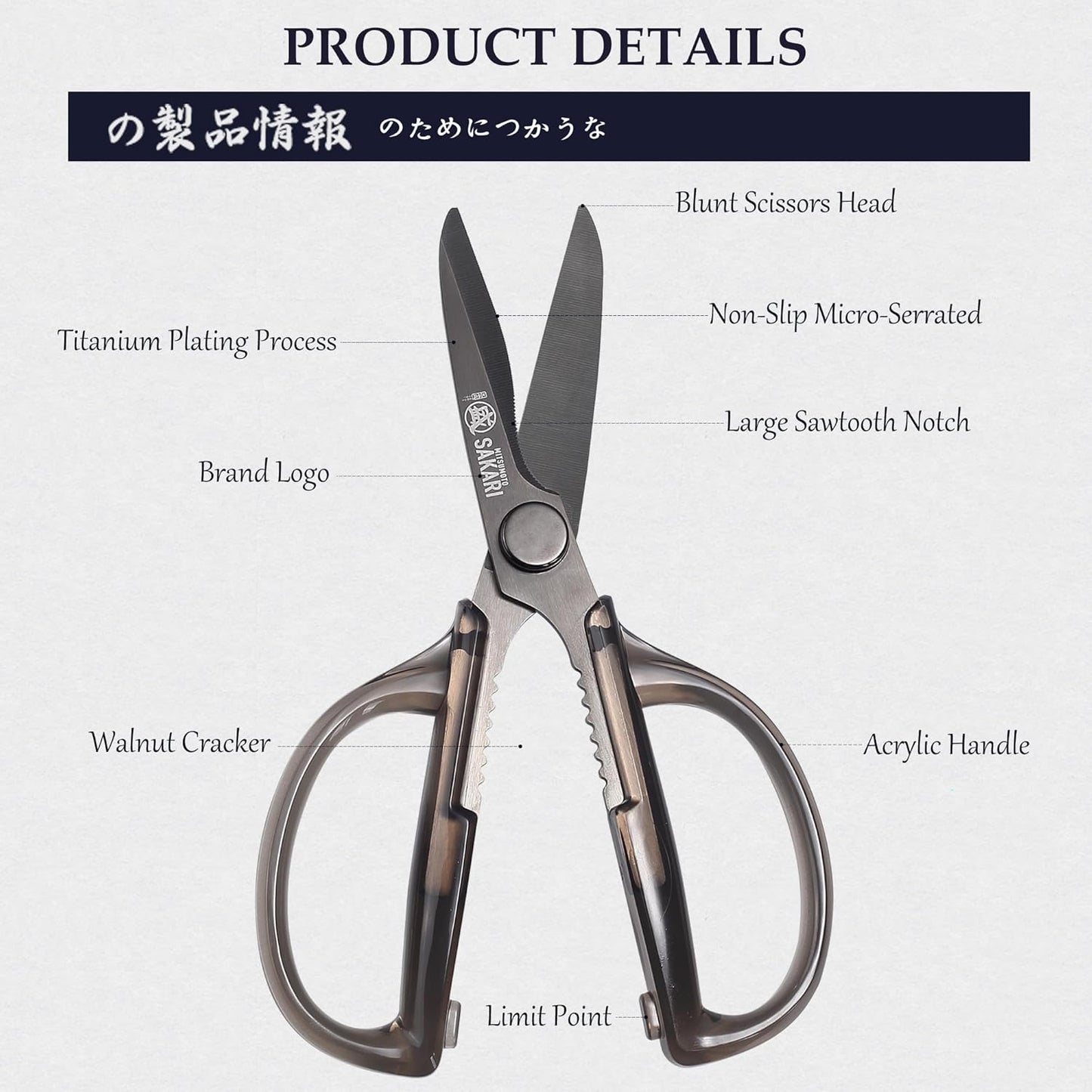 MITSUMOTO SAKARI Heavy Duty Japanese Kitchen Scissors, Multipurpose Detachable Stainless Steel Kitchen Shears, Sharp Cooking Scissors for Meat, Fish, Nuts, Vegetables