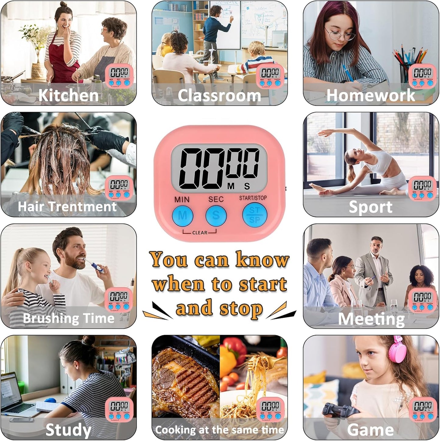 ZILLEN 6 Pack Kitchen Timers for Cooking Digital Classroom Timers for Kids Teachers Blue Pink Purple