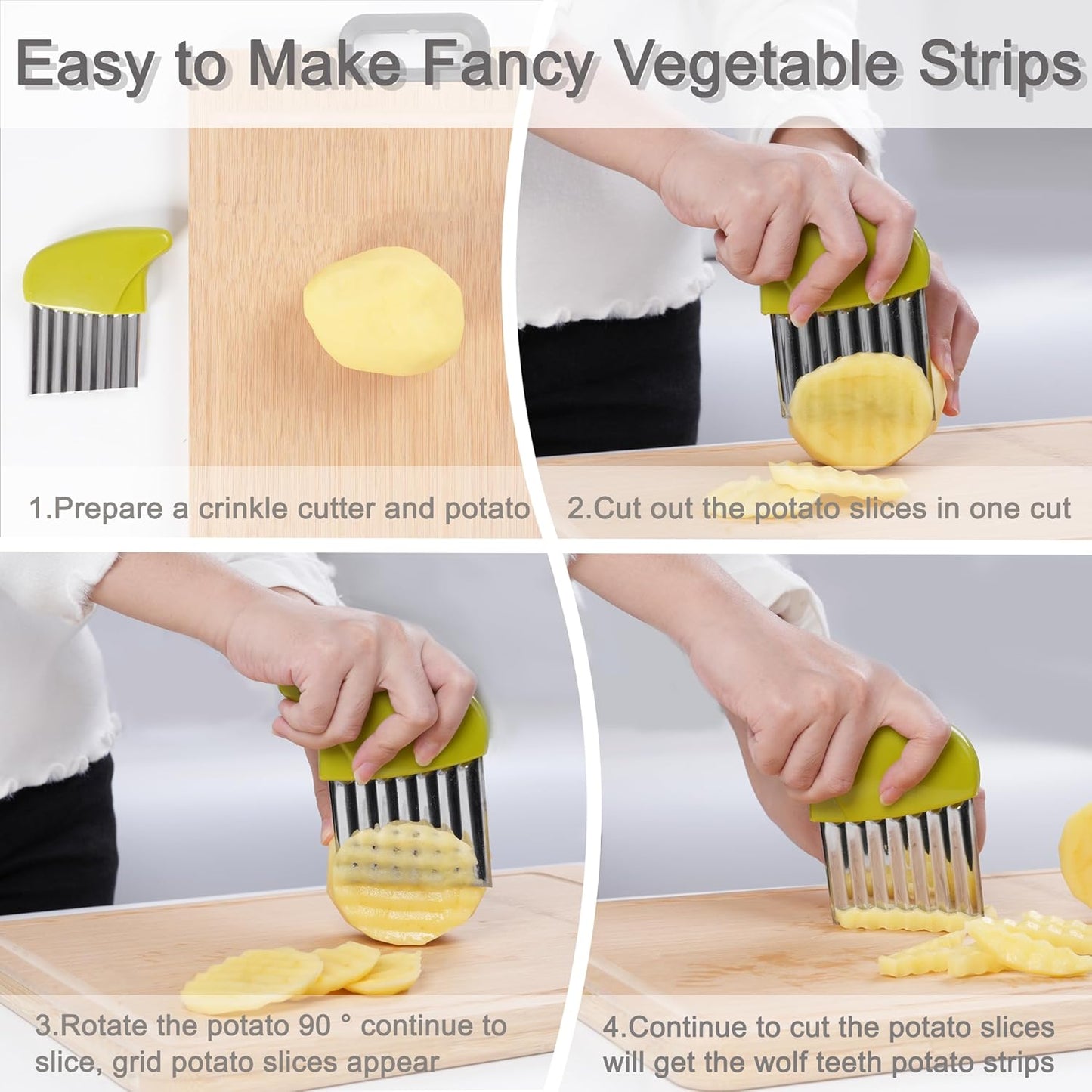 2 Pcs Stainless Steel Crinkle Cutter for Veggies, Wavy Cutter for Potato, Carrot, Chip, Vegetable, Butter, Lettuce (Green and Blue)