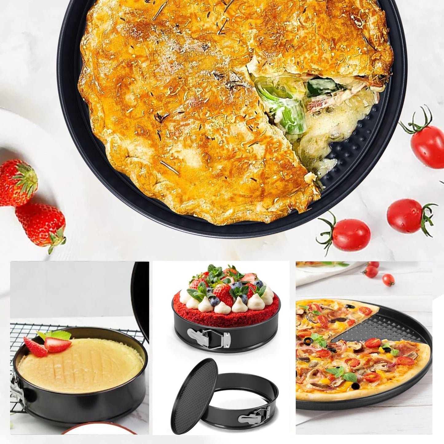 10 Inch Springform Pan Baking Pans Round Leakproof Nonstick Removable Bottom Bakeware for Cake, Cheesecakes, Pizza, and Quiches