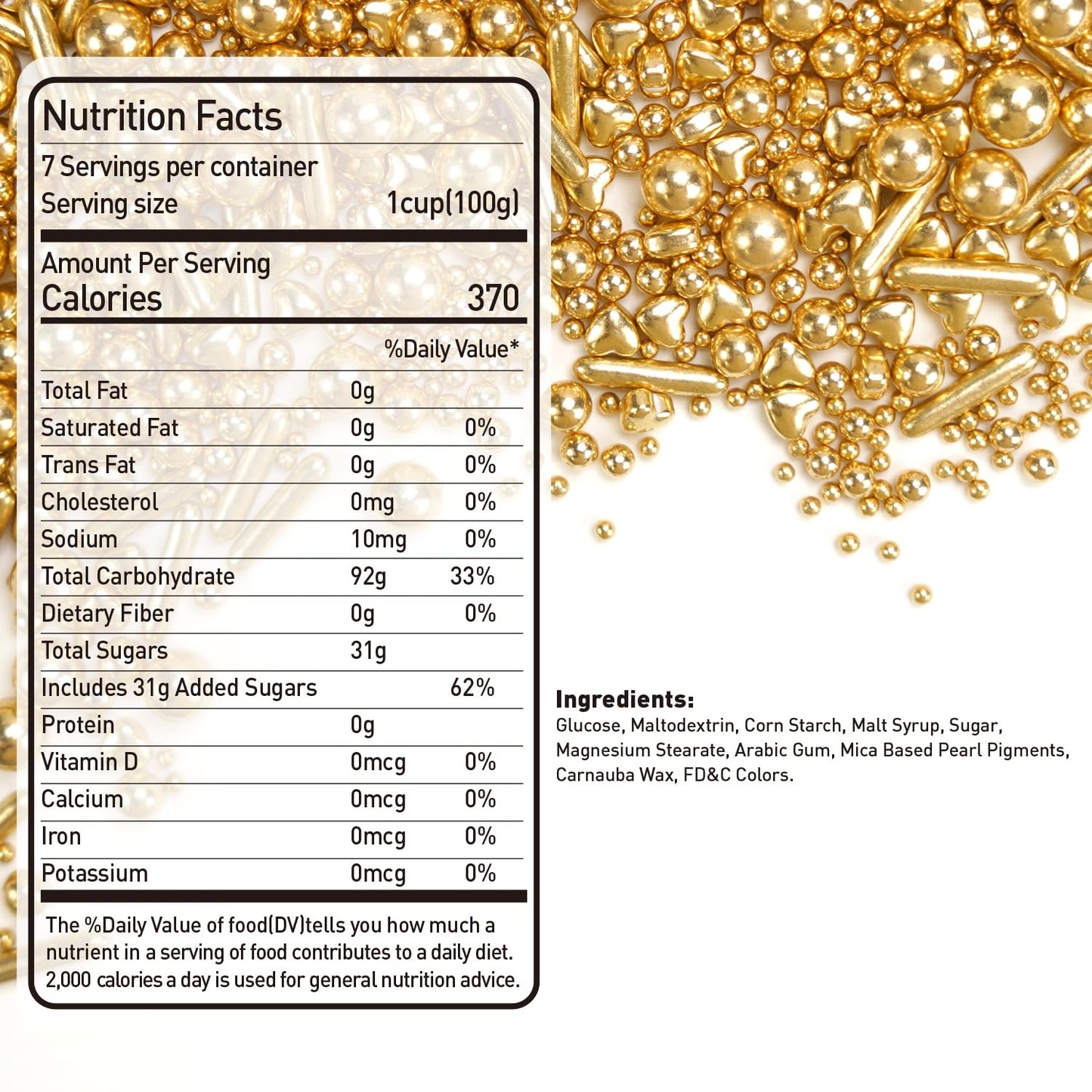 Dazzjoy Edible Gold Pearl Heart Rods Sprinkles, 130g/4.58oz, Mix Size, Gold Pearl Sprinkles for cupcake decorating, Cupcake Toppers Cake Decorations, Wedding Party Halloween Christmas Supplies