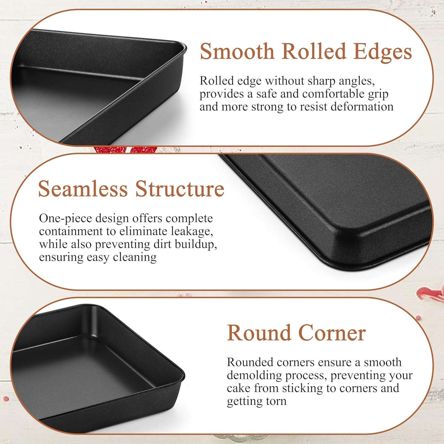 LIANYU 12⅓ x 9¾ x 2 Inch Non-stick Baking Pan Set of 4, Rectangle Cake Lasagna Brownies Casseroles Pan, Bakeware for Cooking Roasting Toaster Oven, Stainless Steel Core & Easy Release