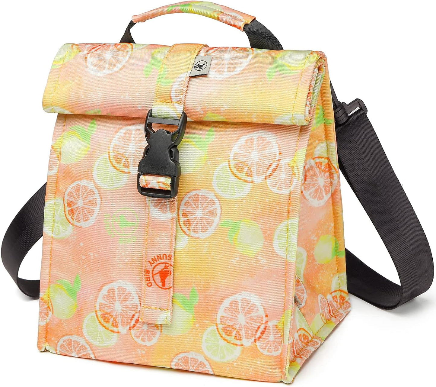 SUNNY BIRD Insulated Lunch Bag Rolltop Lunch Box Tote Bag for Women, Men, Adults and Teens (Grapefruit Pink)