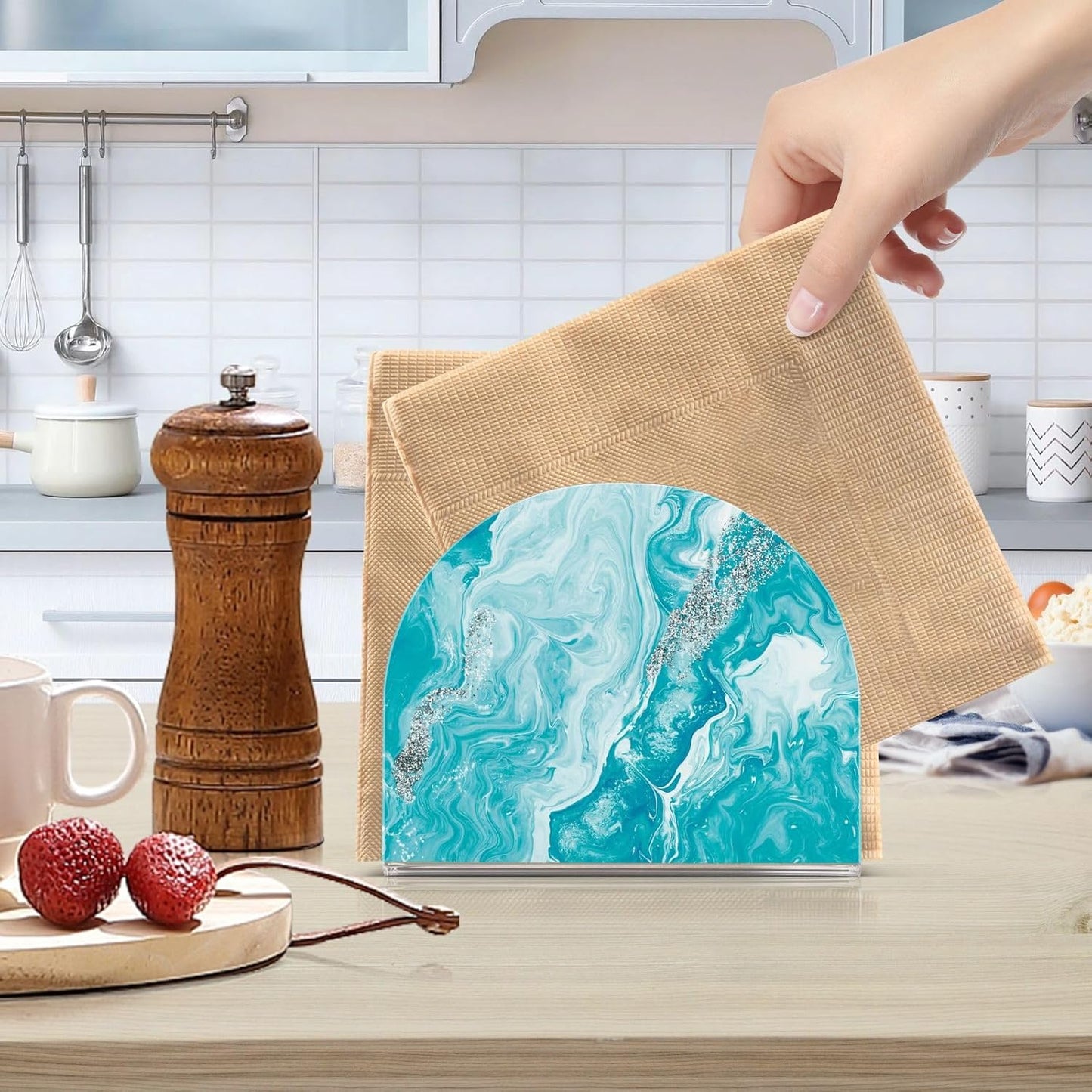 Turquoise Abstract Marble Napkin Holder for Table Paper Napkins Holder Acrylic Tissue Dispenser Kitchen Dining Room Bathroom Party Car Decor