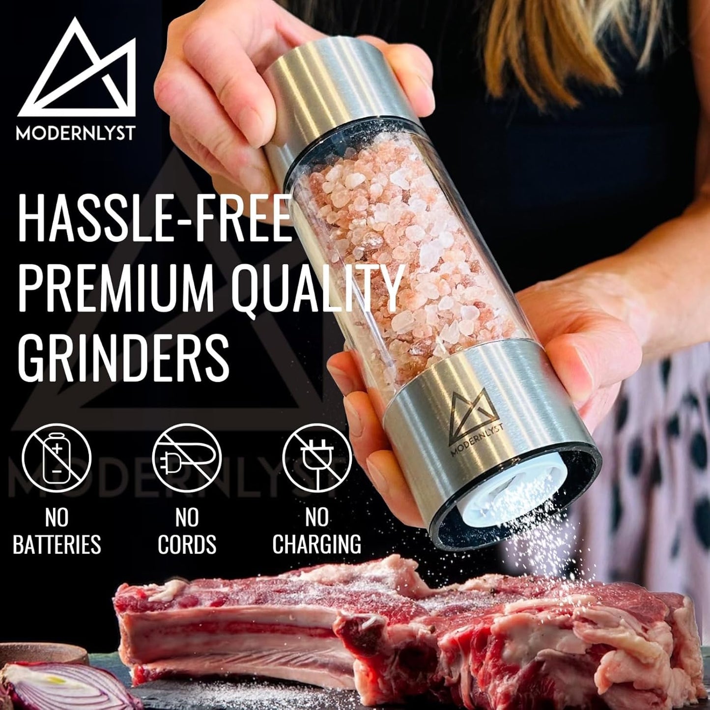 Salt and Pepper Grinder Set Manual 2 Pack | Large Round Salt and Pepper Shakers Set | 7.5 inch Stainless Steel Salt Grinder Refillable | Manual Pepper Grinder (Stainless Steel)