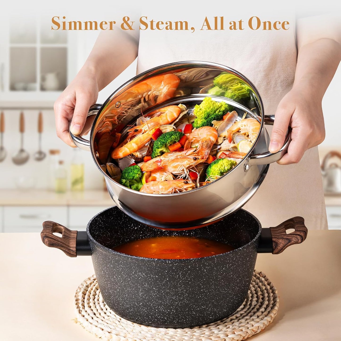 PekGema 14 Pcs Ceramic Cookware Sets, Pots and Pans Set Nonstick, Non Toxic Healthy Non stick Kitchen Cooking Set, Induction Cookware with Frying Pan Set, PFAS PTFE PFOA FREE, Black