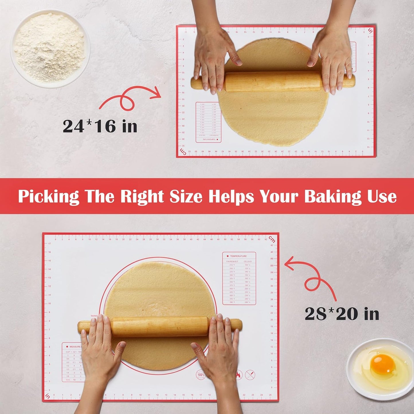 BlueBark 2 PCS - 24"L x 20"W Non-stick Silicone Baking Mat for Pastry & Dough, Sourdough Bread Making Tools, Kitchen Counter, Cooking Enthusiasts