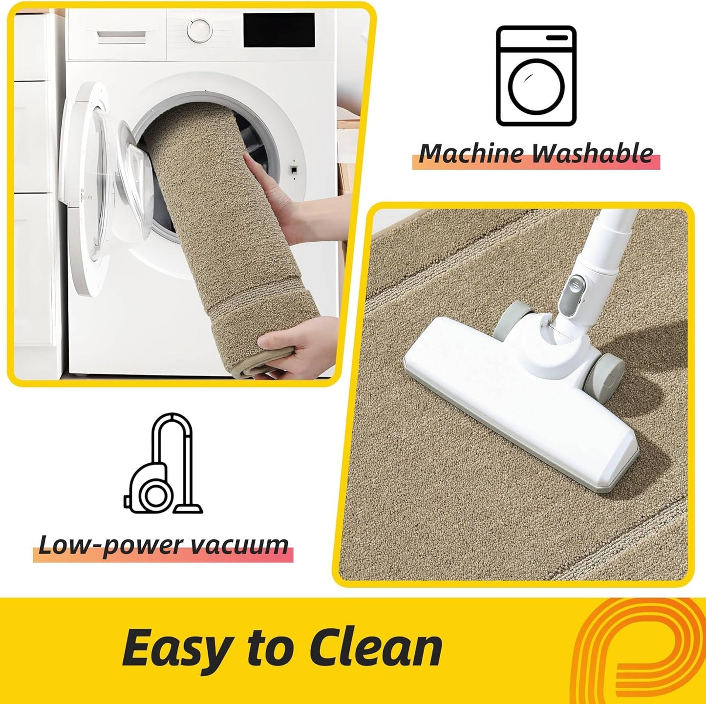 JSEI Non-Slip Kitchen Mats, Self Adhesive No Sliding Kitchen Rugs Set of 2, Washable Absorbent Floor Mat for Kitchen, Bathroom, Laundry Room, Bedroom, 20”x32”+20”x48”, Beige, Rectangular Pattern