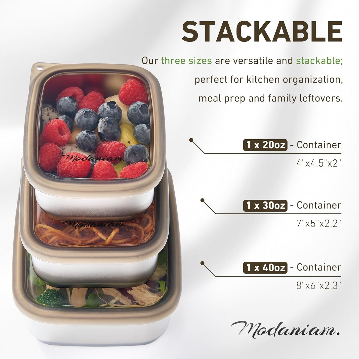 Flexibento - Stainless Steel Nesting Lunch Containers with clear Silicone Lids, Leak Proof & Dishwasher Safe|Set -20,30, 40 OZ| Bento Box | Meal prep|Metal lunch Box for adults