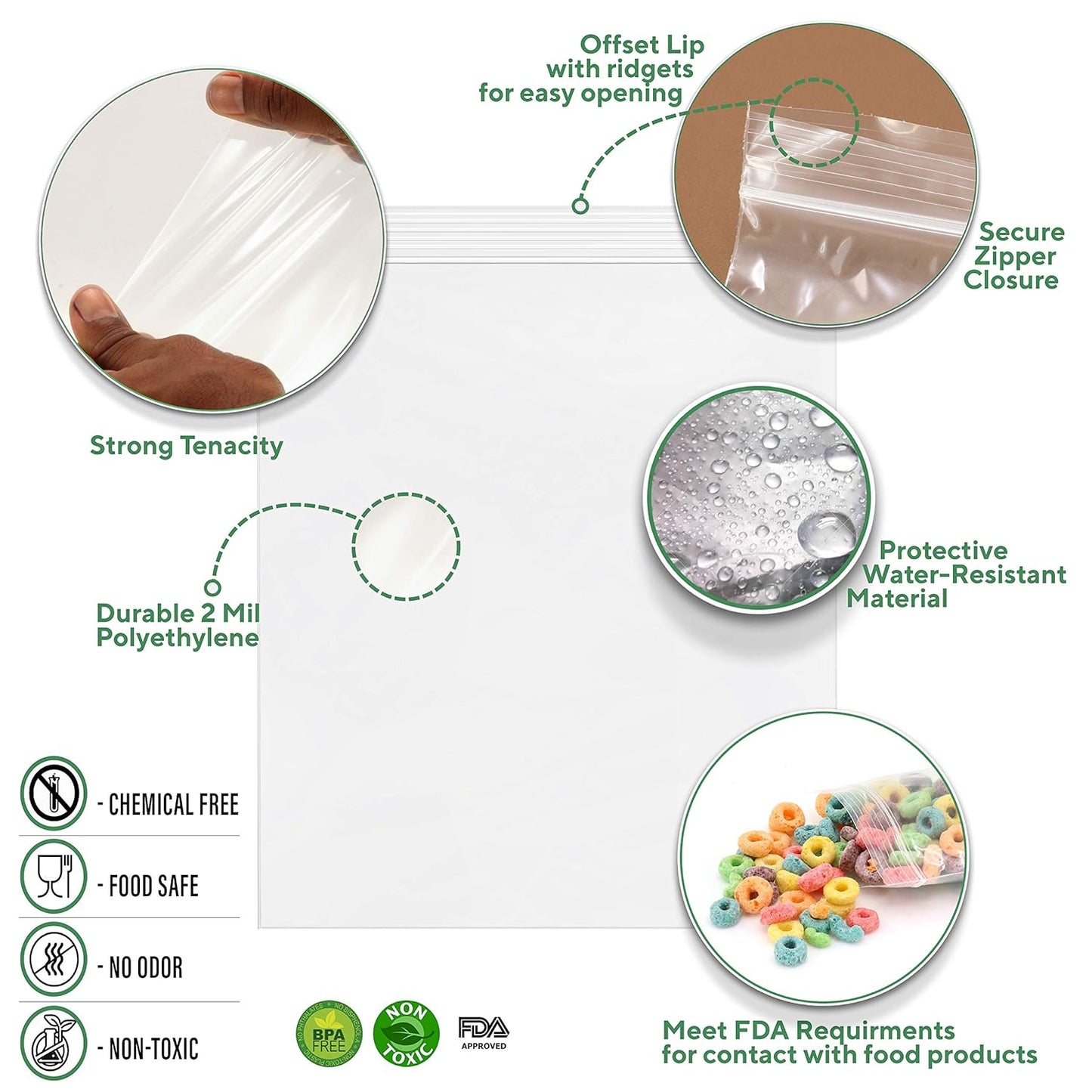 GPI PACK of 500, 2 Gallon, 13" x 15", CLEAR PLASTIC RECLOSABLE ZIP BAGS - Bulk 2 mil, Large, Strong & Durable Poly Baggies with Resealable Zip Top Lock for Travel, Storage, Packaging & Shipping.
