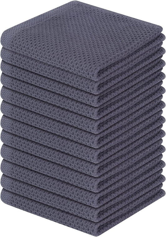 Homaxy 100% Cotton Waffle Weave Kitchen Dish Cloths, Ultra Soft Absorbent Quick Drying Dish Towels, 12 x 12 Inches, 12-Pack, Dark Grey