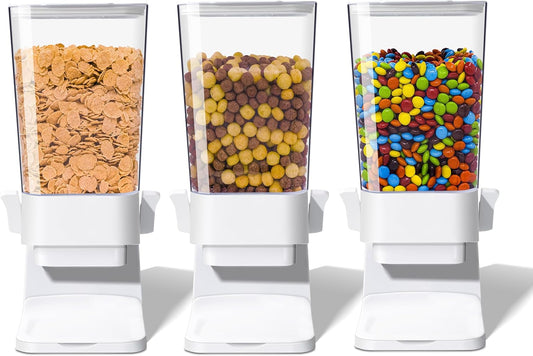 Cereal Dispenser Countertop, 5L Cereal Containers Storage Dispenser for Pantry, Large Dry Food Cereal Dispenser, Not Easy to Crush Cereal, Can Hold Oatmeal, Candy, Snack, Grain, Pet Food (White, 3Pc)
