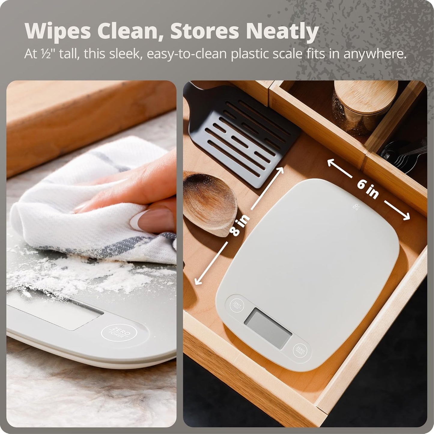 Greater Goods Compact Digital Kitchen Scale – Accurate Food Scale for Baking, Meal Prep, 4 Measuring Units, 11lb/5kg