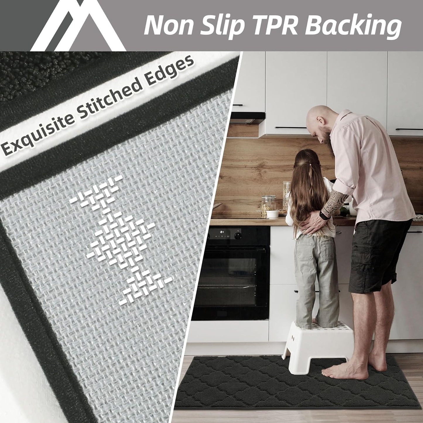 COSY HOMEER-Kitchen-Rugs-Non-Slip-Washable 24"x60" Absorbent Kitchen Runner Rug Polyester Kitchen Mats for Floor Soft Standing Floor Mats for Sink Mat,Hallway,Laundry,Black