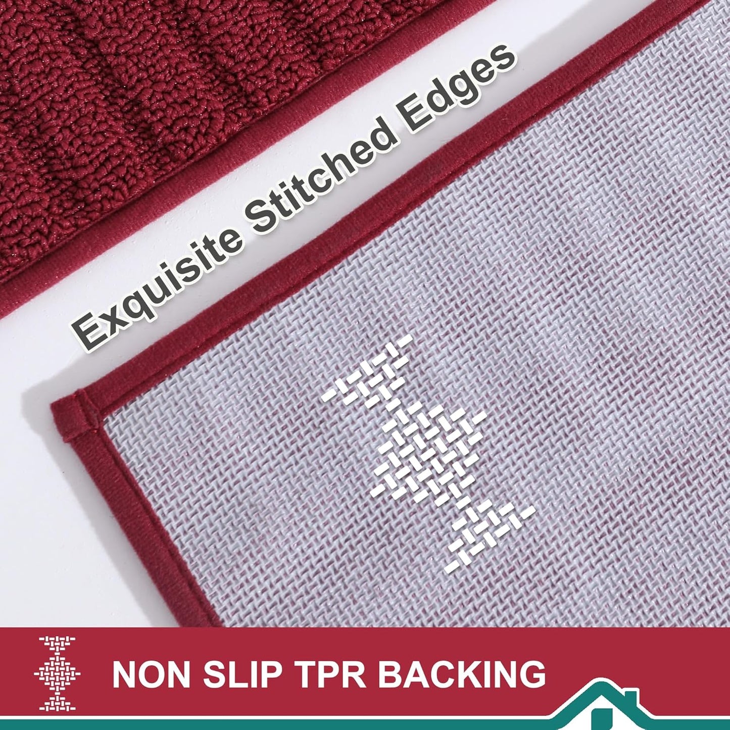BEQHAUSE-Kitchen-Rugs-and-Mats [2PCS] Non Slip Kitchen Mats for Floor,Machine Washable Burgundy Red Kitchen Rugs,Polypropylene Kitchen Floor Mat with TPR Backing 20x30inch/20x48inch