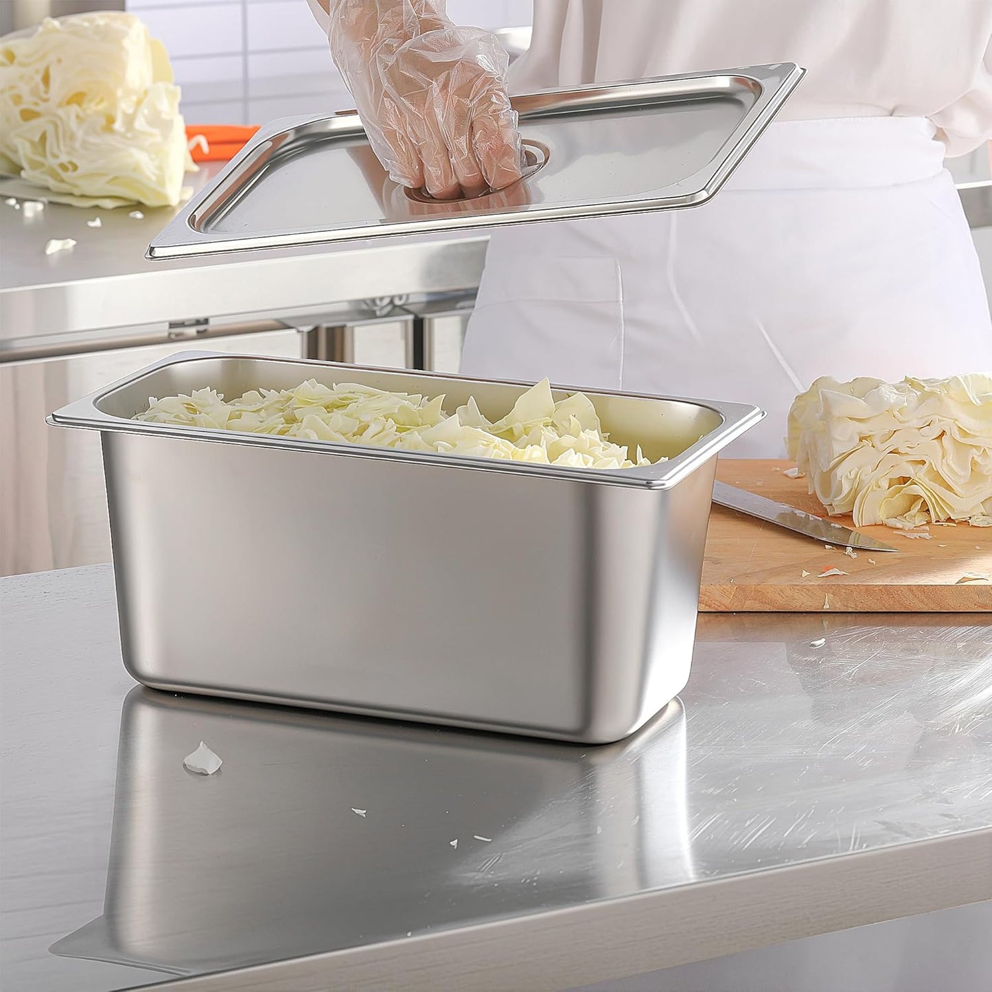 1/3 Size Steam Table Pan with Lid 6 Inch Deep Hotel Pan Commercial Stainless Steel Food Pan with Cover 6 Pack Chafing Pans for Buffet Party and Restaurant Supplies