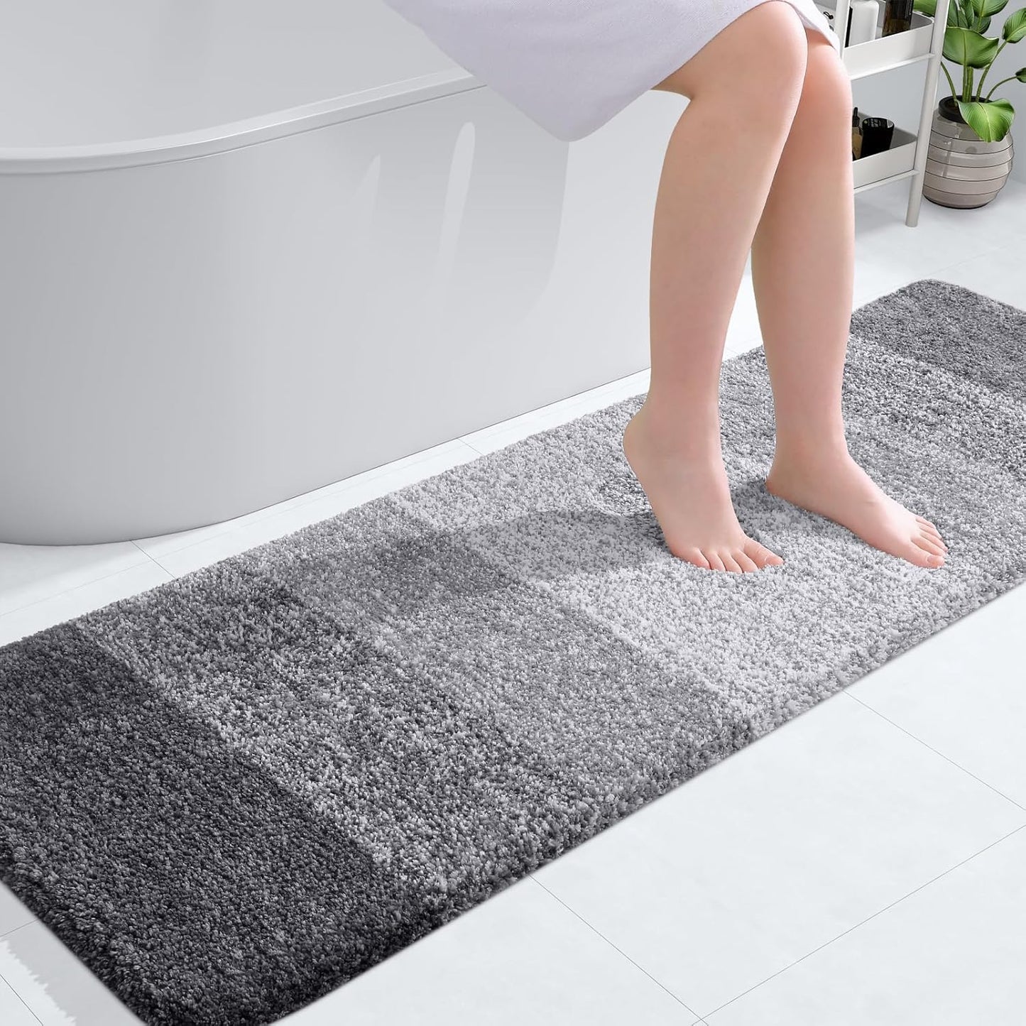 OLANLY Bathroom Runner Rugs 59x20, Extra Soft Absorbent Microfiber Bath Rugs, Rubber Backing, Quick Dry, Machine Washable Bath Mats for Bathroom Floor, Tub and Shower, Home Decor Accessories, Grey