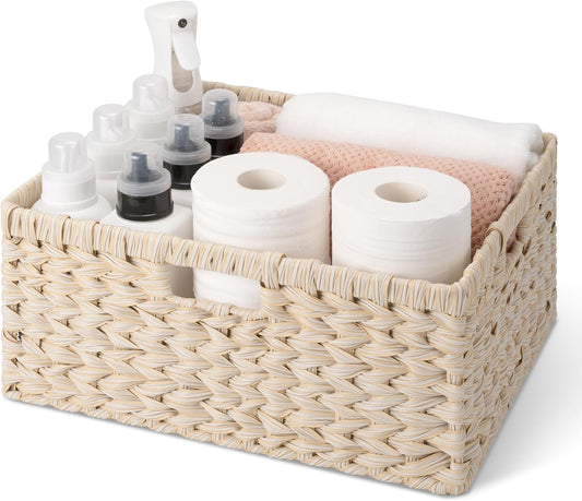 GRANNY SAYS Basket for Organizing, Wicker Storage Baskets for Shelves, Woven Baskets for Storage, Waterproof Shelf Baskets for Living Room, Rectangular Woven Basket with Handles, 1-Pack