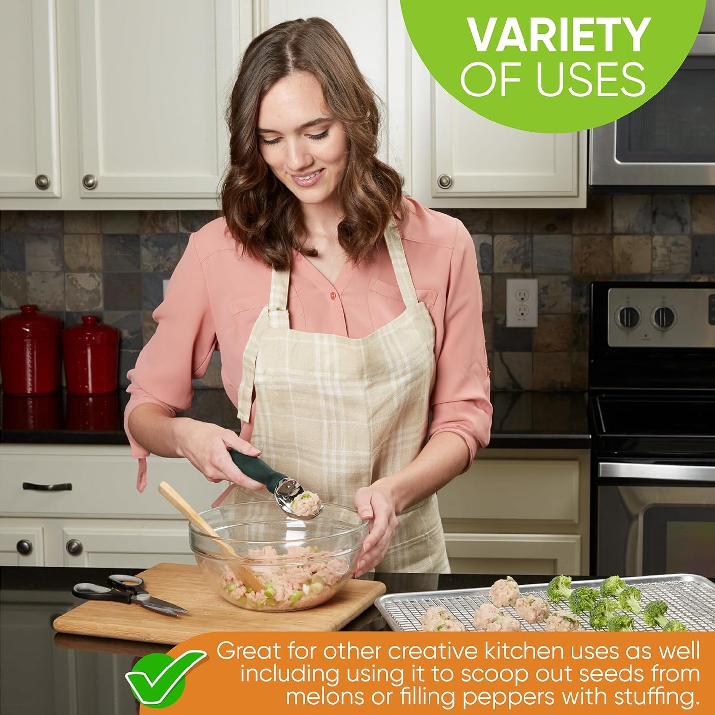 Spring Chef Professional Ice Cream Scoop with Soft Grip Handle - Heavy Duty Ice Cream Scooper for Cookie Dough, Frozen Yogurt, Gelato, Sorbet, Melon - Dishwasher Safe Kitchen Tool - Pine Green