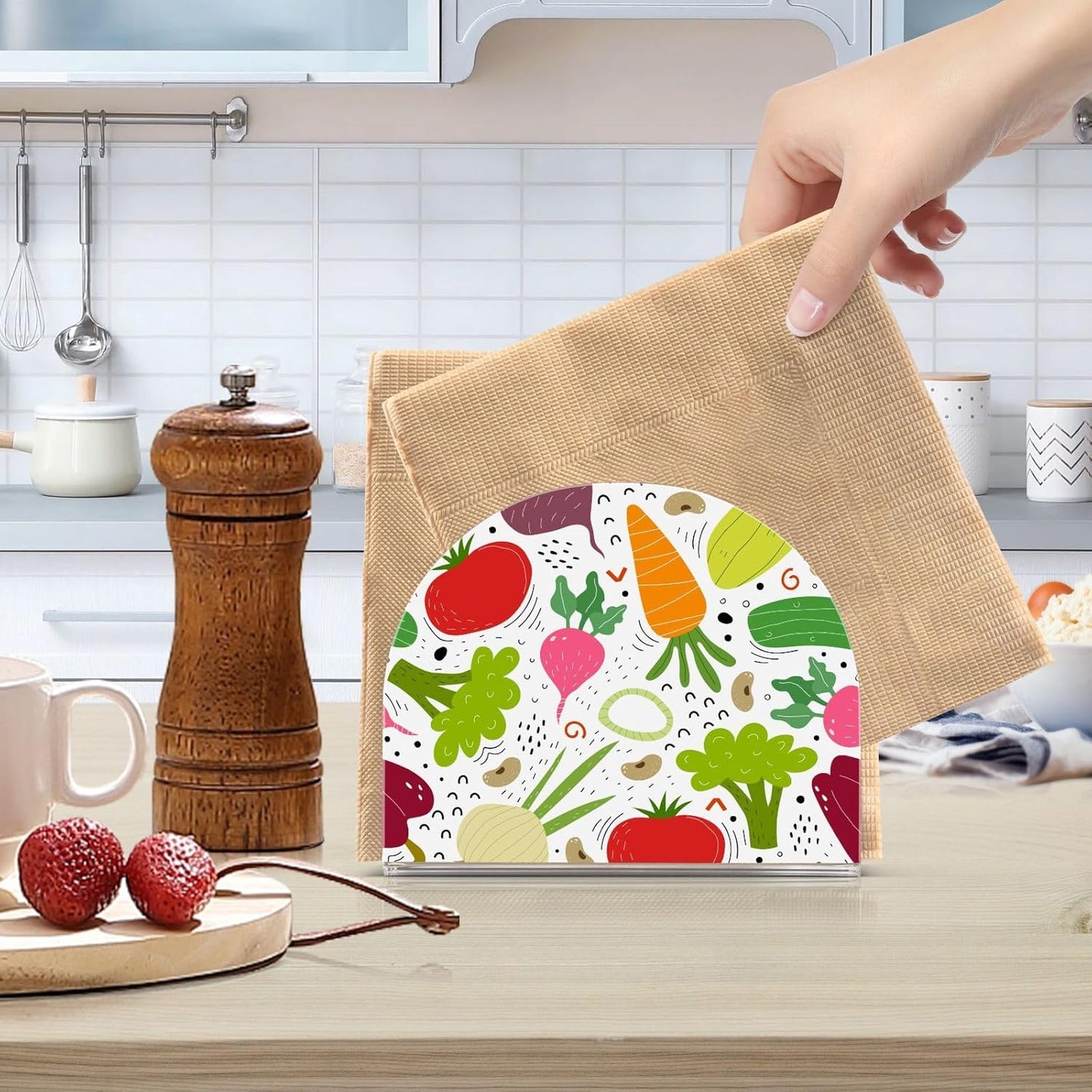 Cartoon Vegetables Napkin Holder for Table Paper Napkins Holder Acrylic Tissue Dispenser Kitchen Dining Room Bathroom Party Car Decor