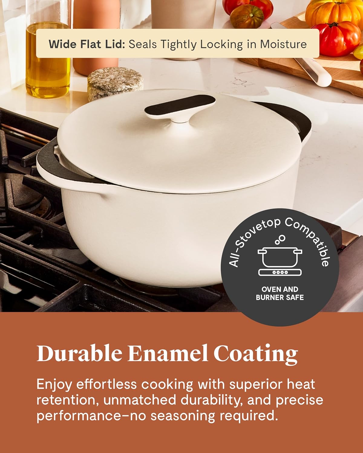 Caraway Enameled Dutch Oven - 6.5 qt Cast Iron Dutch Oven With Lid - 3 Layer Enamel Coating - No Seasoning Required - Compatible With All Stovetops - Oven Safe - No Forever Chemicals - Light Mist