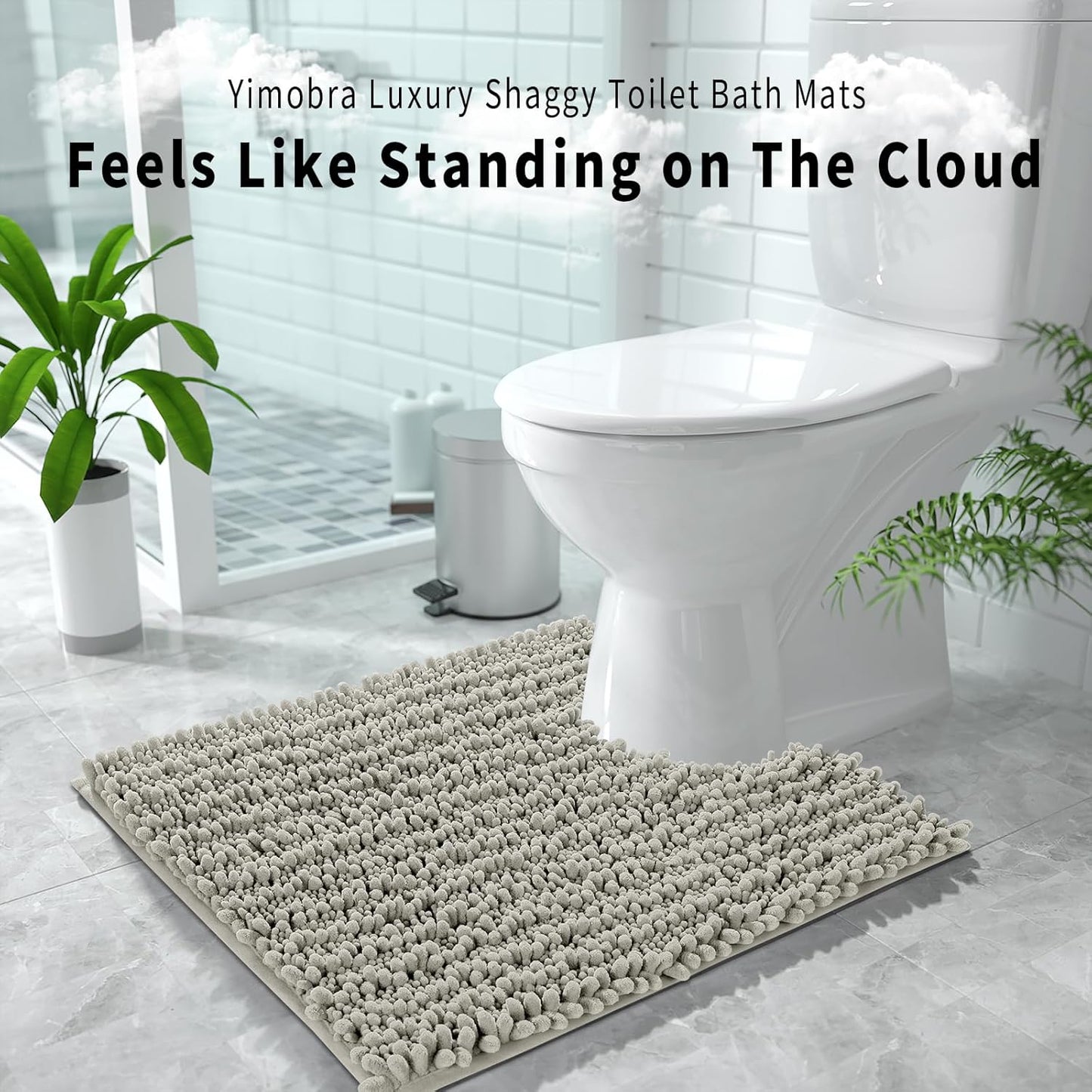 Yimobra Toilet Rug U Shaped Washable 24x20 Inch - Ultra Soft Absorbent Chenille Bath Rugs for Toilet, Quick Dry & Machine Washable, Non Slip Contour Bathroom Mat, Sand