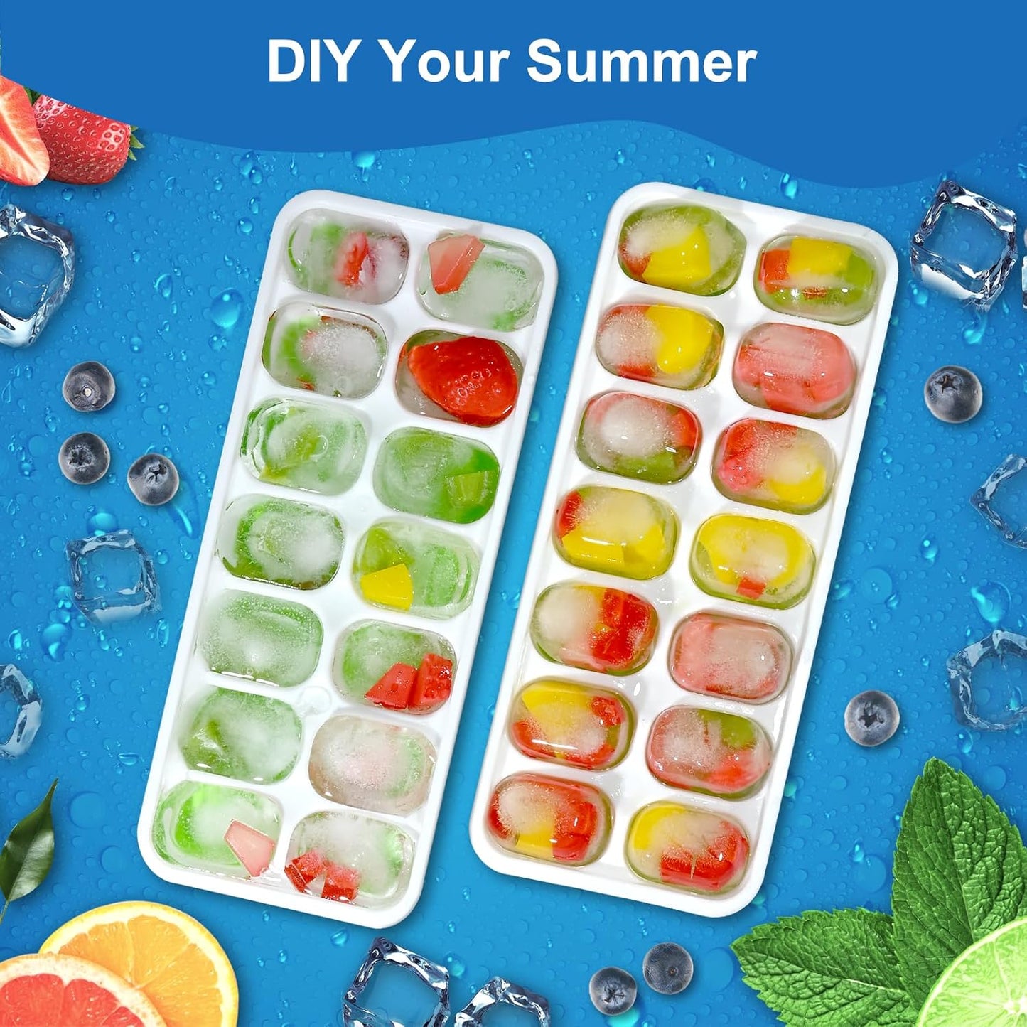 Ice Cube Trays for Freezer with Lids, 4 Pack Silicone & PP Easy-Release Ice Cube Tray, 14 Cubes Each (56 Total), Stackable, BPA Free, LFGB Certified Ice Molds for Drinks, Coffee, Baby Food, Cocktails