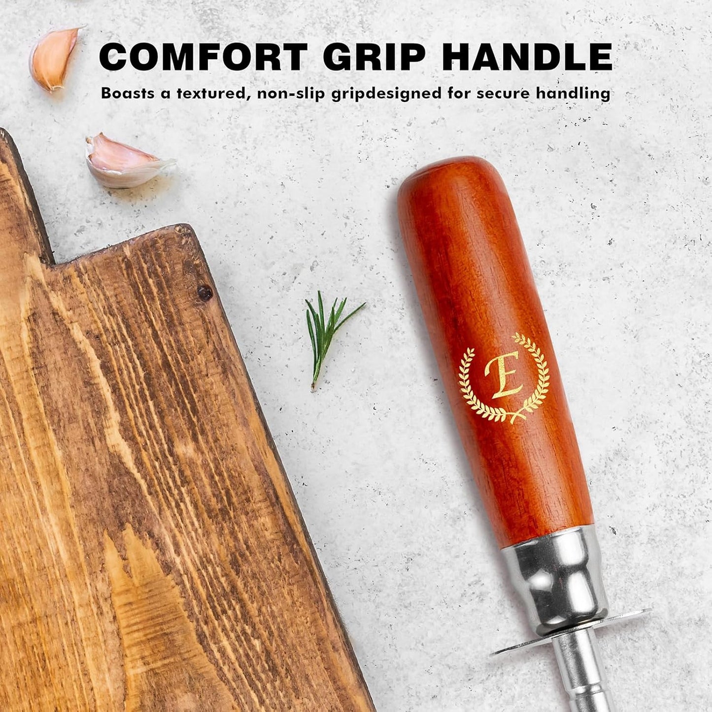 Knife Sharpener Rod, Kitchen Knives Sharpener Carbon Steel Professional Knife Sharpening Steel, Honing Rod with Hanging Holes (13 inches), E