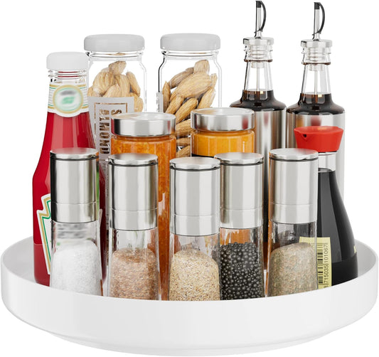 Ovicar Lazy Susan Cabinet Organizer - 11 inch Metal Turntable Lazy Susan for Kitchen Spice Rack Pantry Cupboard Bathroom Countertop Refrigerator Table Storage, White