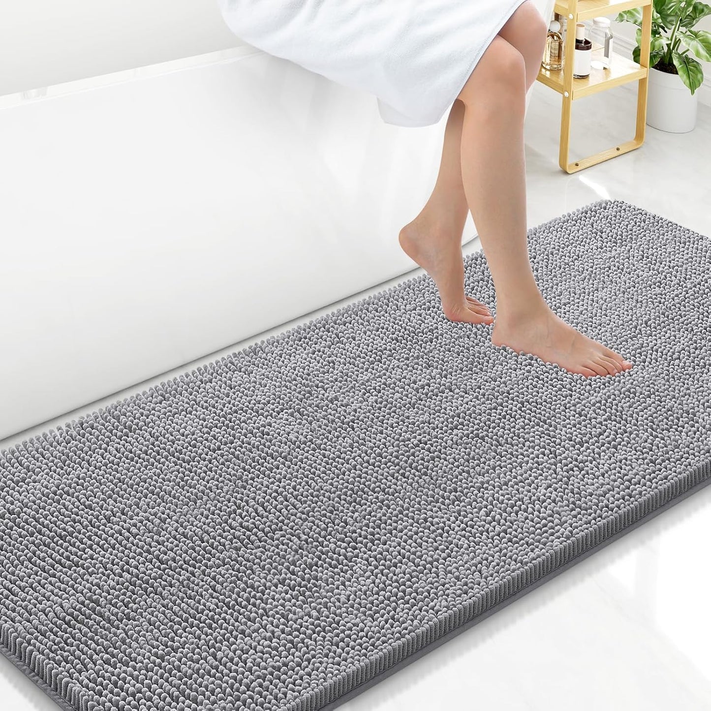 Arotive Bathroom Rugs 59x24, Extra Soft Absorbent Shaggy Chenille Bath Rugs, Machine Washable Rubber Backing Non-Slip Bath Mats for Bathroom Floor Tub and Shower, Home Decor Accessories, Grey