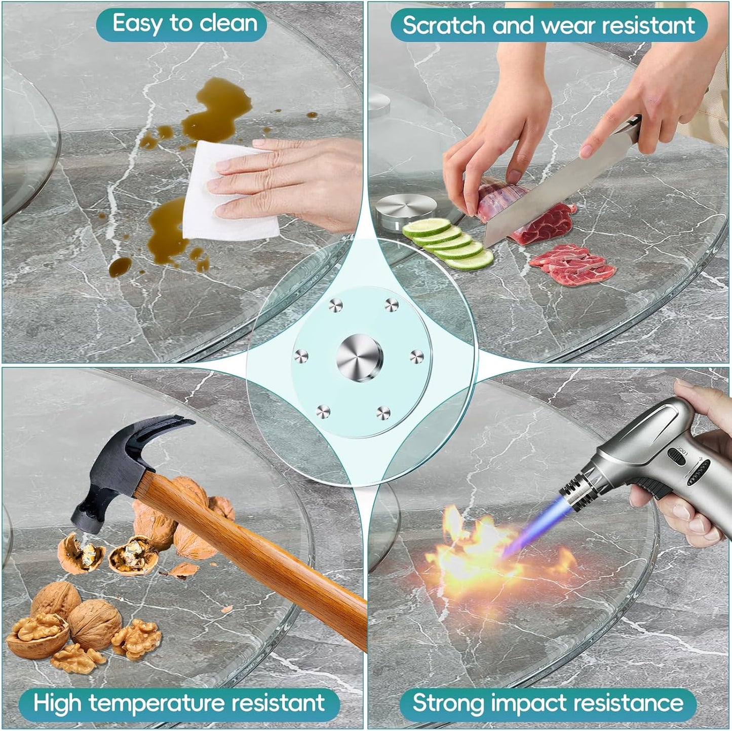 31" Large Lazy Susan for Dining Table Kitchen Glass Turntable with Aluminum Alloy Bearing, Smooth Swivel