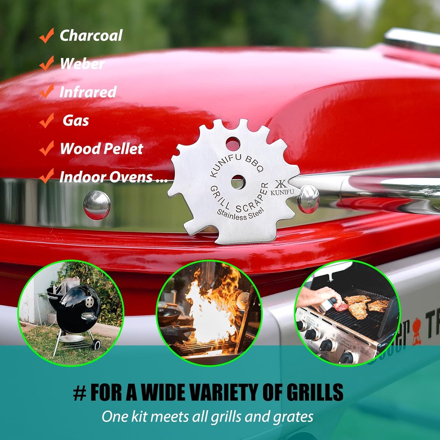 KUNIFU BBQ Grill Scraper, Stocking Stuffers, Bristle-Free for Griddle, Kitchen Gadgets Cleaner, Camping Accessories, Ideal Gifts for Christmas, for Men, Dad, Husband, Boyfriend, Fathers Day