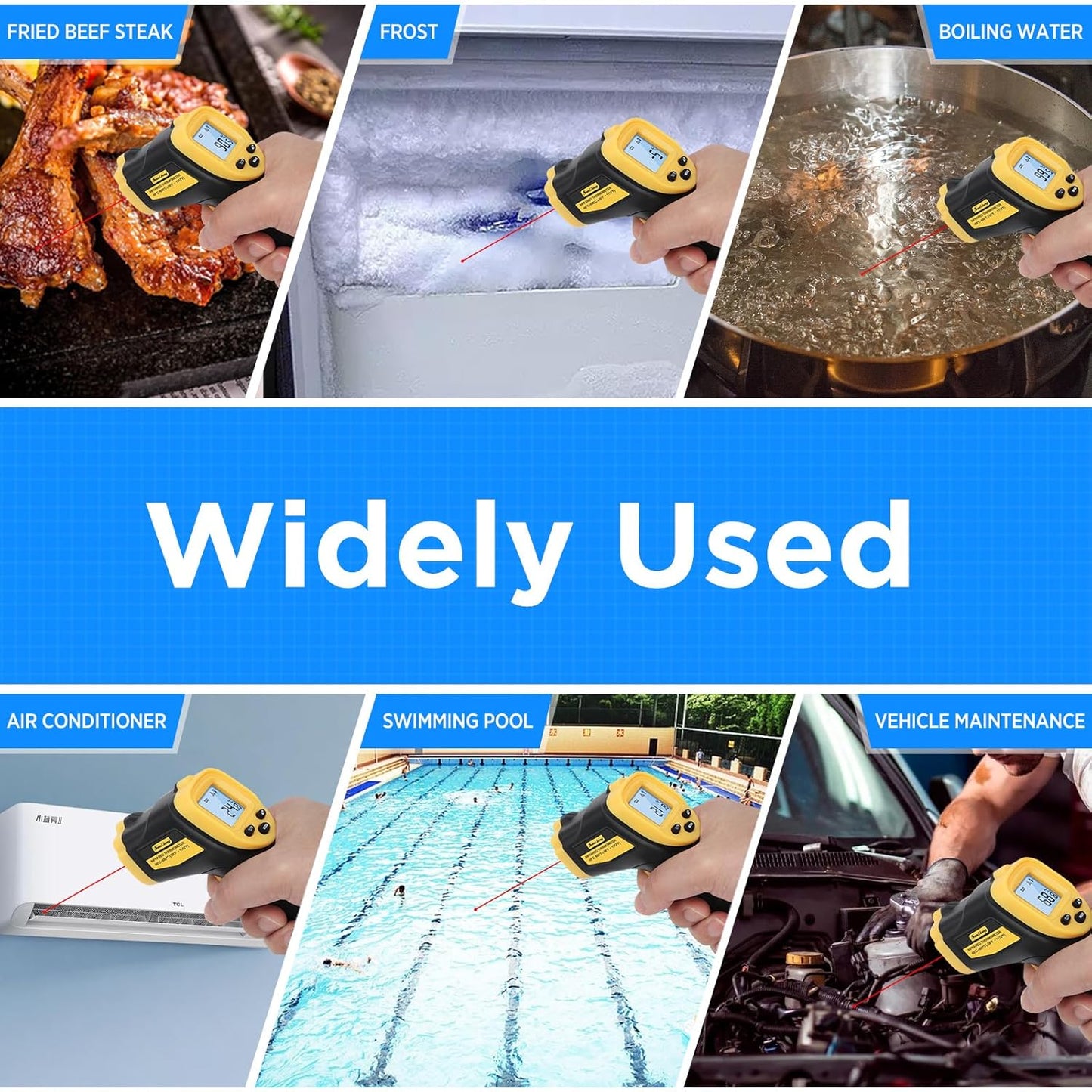 Infrared Thermometer Laser Temperature Gun -58℉ to 1112℉ with Adjustable Emissivity & Max and Min Measure Laser Digital IR Thermometer Gun Temp IR Surface Tool Heat Temp Gun for Cooking.