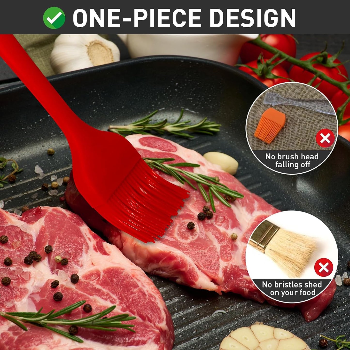 Begonia Silicone Basting Pastry Brush-2pcs Heat Resistant Cooking Brush for Oil, Sauce, Butter, BBQ, Grill and Marinade, BPA Free, Dishwasher Safe （Red）