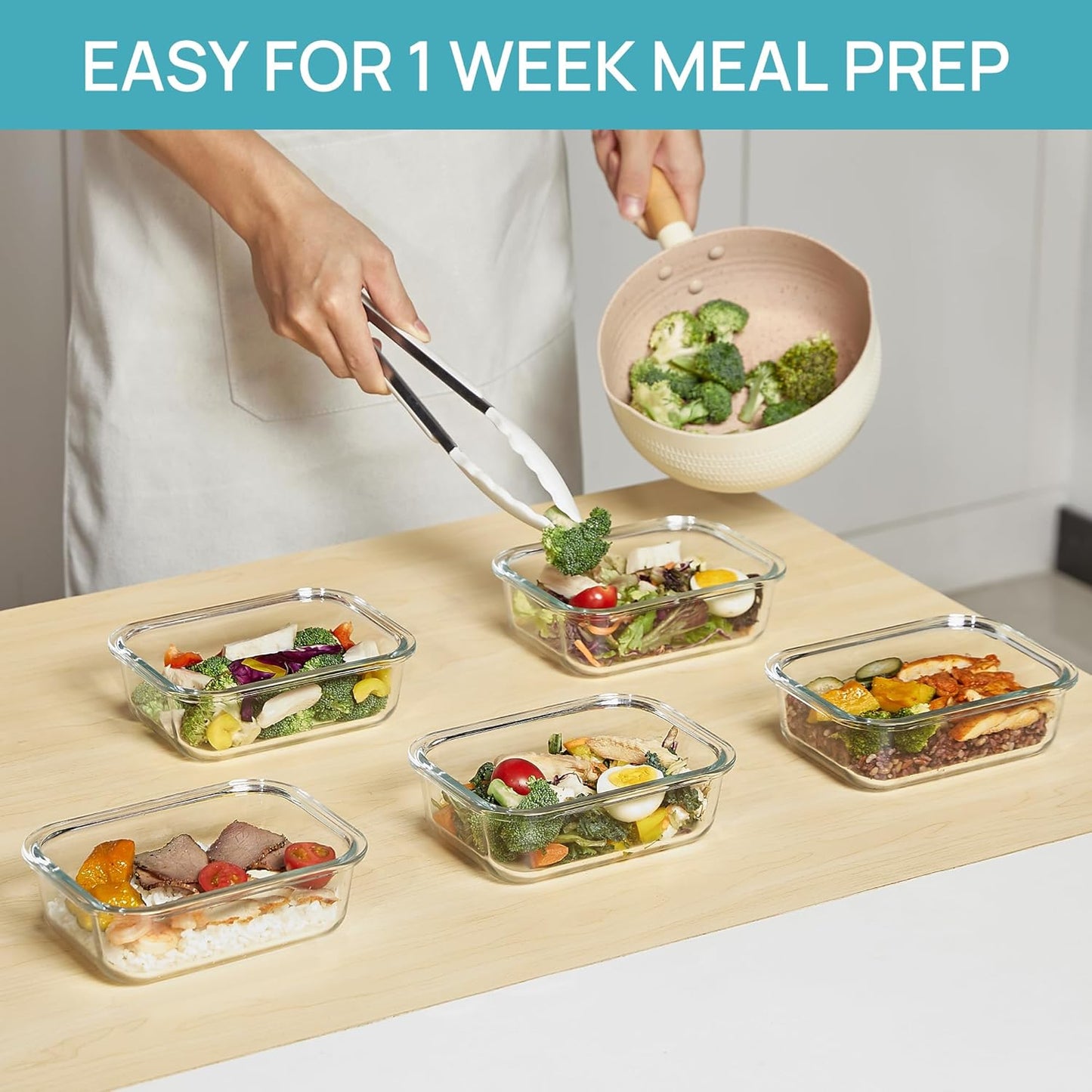 Vtopmart 10-Pack 22oz Glass Storage Containers with Snap Airtight Lids, Safe for Microwave, Oven, Freezer, and Dishwasher