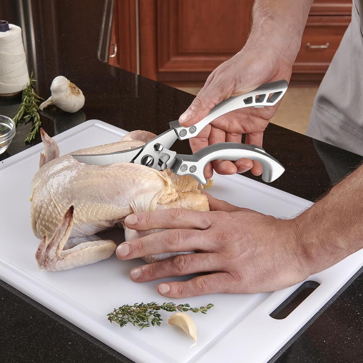 Dreach Reach Heavy Duty Poultry Shears with Serrated Edge - Kitchen Scissors For Chicken, Bone, Meat, Turkey, Fish - No Rust, Spring Loaded, Stainless Steel