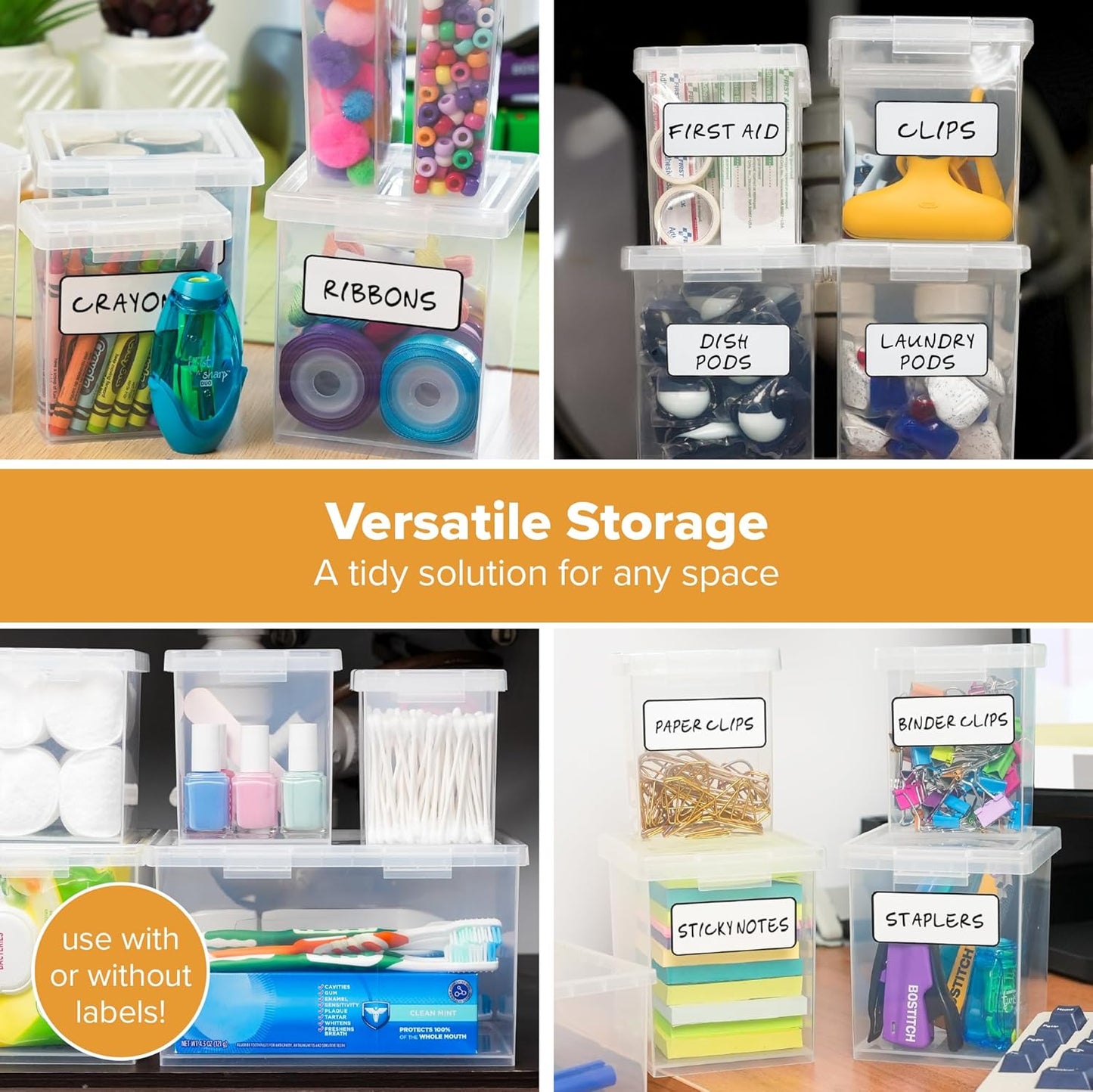 Bostitch Konnect Storage Containers with Lids, Organizer, Clear Plastic Box, Stackable Nesting Bins, Small, 2 Pack