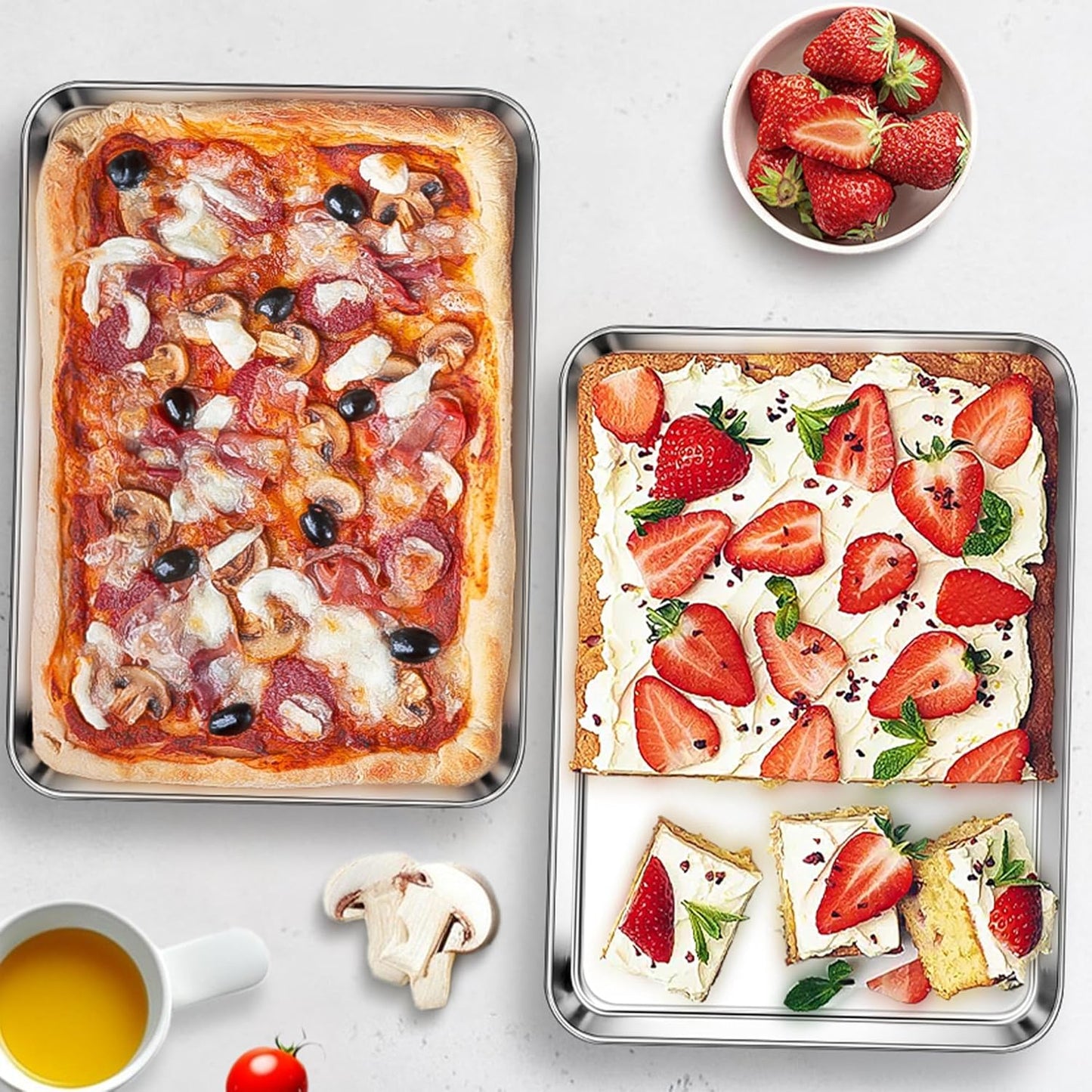 Homikit 2 Pack Baking Sheet, 9 x 13 Inches Stainless Steel Quarter Sheet Pan Set for Baking Cooking Toasting, Metal Cookie Tray Fits Toaster Oven, Non Stick & Rust Free, Dishwasher Safe