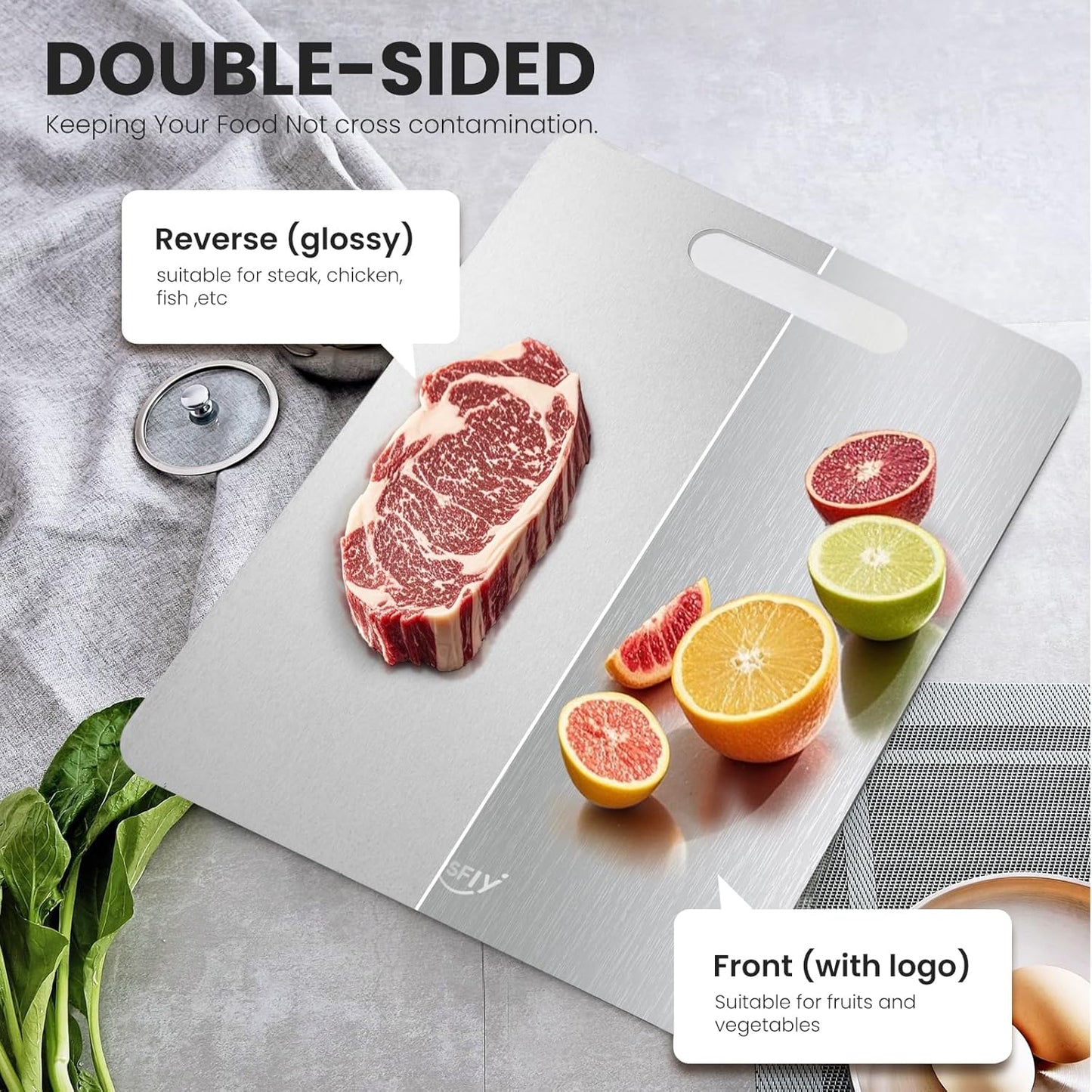 2 Pack Titanium Cutting Board - 100% Pure Titanium Cutting Boards For Kitche,Easy to clean, Double-sided food-grade Cutting Board For Meats, Fruits And Vegetables (18 * 12)